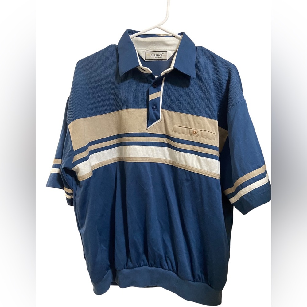 Vintage Color Block Classics by Palmland Blue Casual Polo Shirt MINTY Men’s XL